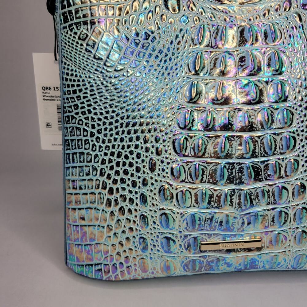 Brahmin Katie Wonderland Melbourne Iridescent Blue Croc-Embossed Shoulder Bag - Picture 4 of 15
